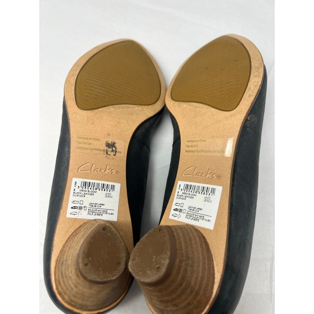 Clarks Mena Bloom‎ Black Leather Low Heel Pumps Women's US 8.5M Cushion - Picture 7 of 9